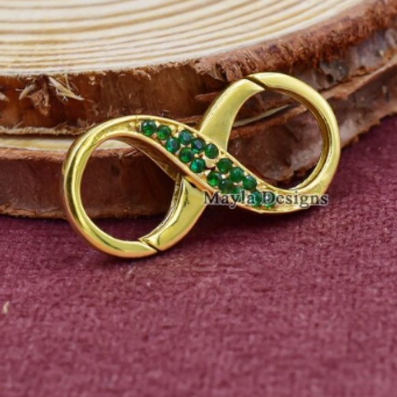 14K yellow gold vermeil pave emerald infinity lock - Picture 1 of 7